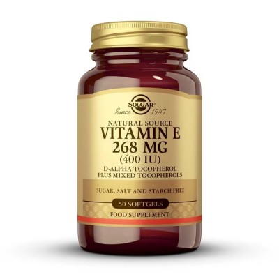 Vitamina E 400 UI 268Mg (400 IU) en 50 ó 100 en perlas de Solgar Solgar 114 Vitamina E salud.bio