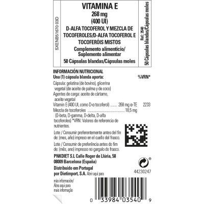 Vitamina E 400 UI 268Mg (400 IU) en 50 ó 100 en perlas de Solgar Solgar 114 Vitamina E salud.bio
