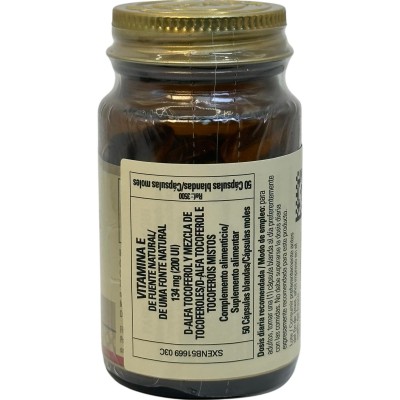 Vitamina E 200 UI 134mg (200 IU) 50 Cápsulas blandas (Perlas) de Solgar Solgar SOL-03500 Vitamina E salud.bio