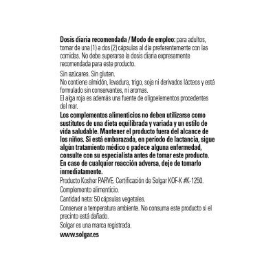 Silice Oceánico 25mg 50 cápsulas vegetales Solgar Solgar 102570 Vitaminas y Minerales salud.bio