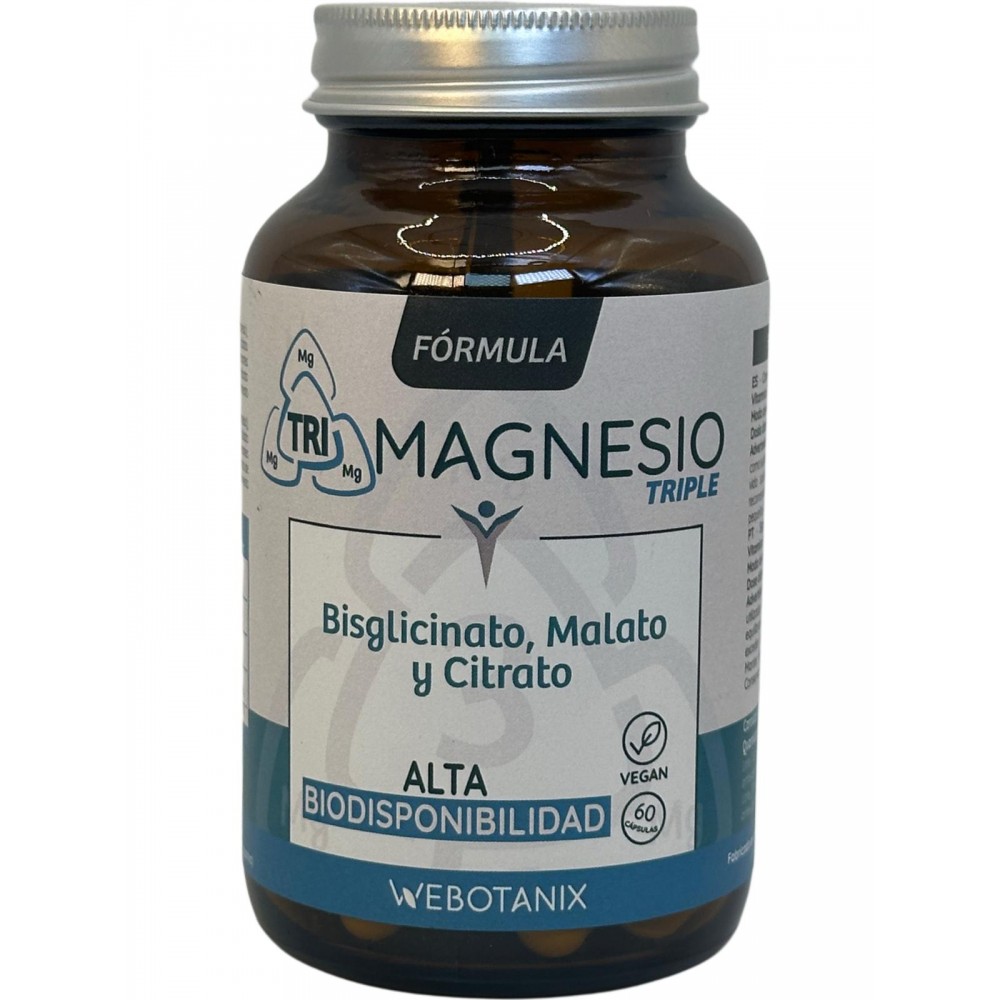 Fórmula Triple Magnesio (Bisglicinato, Malato, Citrato) 60 Cápsulas de WeBotanix WEBOTANIX WEB-22349 Suplementos Minerales  s...