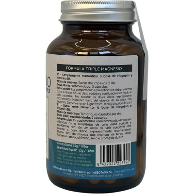 Fórmula Triple Magnesio (Bisglicinato, Malato, Citrato) 60 Cápsulas de WeBotanix WEBOTANIX WEB-22349 Suplementos Minerales  s...