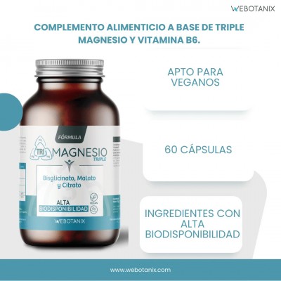 Fórmula Triple Magnesio (Bisglicinato, Malato, Citrato) 60 Cápsulas de WeBotanix WEBOTANIX WEB-22349 Suplementos Minerales  s...