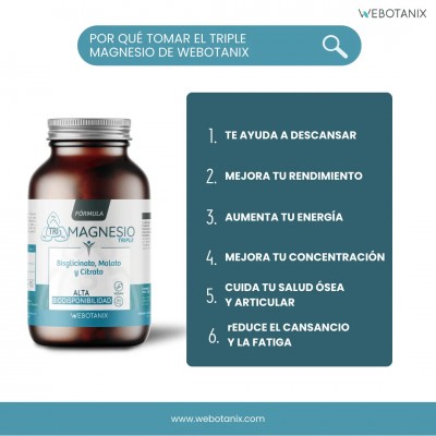 Fórmula Triple Magnesio (Bisglicinato, Malato, Citrato) 60 Cápsulas de WeBotanix WEBOTANIX WEB-22349 Suplementos Minerales  s...