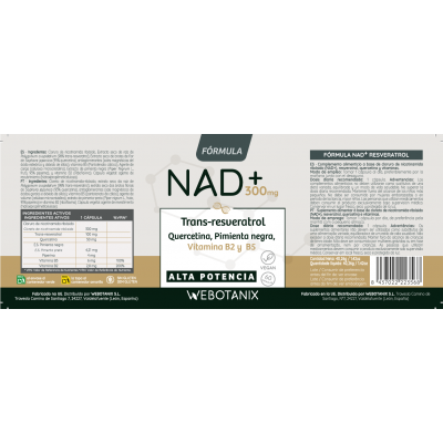 NAD+ 300mg con Tran Resveratrol Fórmula 60 cápsulas de WeBotanix WE BOTANIX WEB-22356 Antioxidantes salud.bio