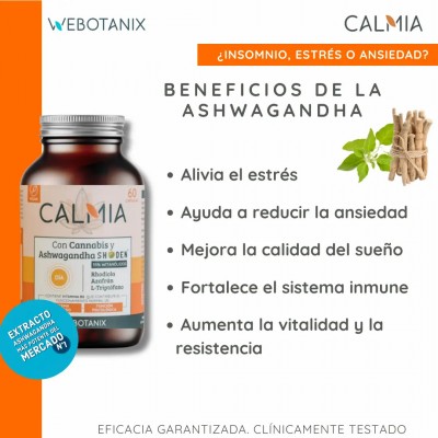 Calmia Día con (Ashwagandha, azafrán, Rhodiola..) 60 cápsulas de Webotanix WEBOTANIX WEB-22308 Estados emocionales, ansiedad,...