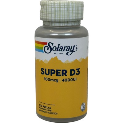 Super D3 (Vitamina D3) 100mcg 4.000UI 100 Perlas de solaray SOLARAY SOLA-31647 Vitamina A y D salud.bio