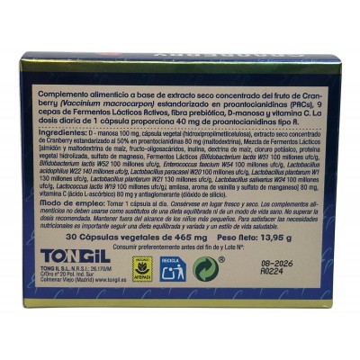 Cranberry complex 30 Cápsulas Estado Puro de Tongil Tongil M38 Bienestar urinario. Ayuda en el bienestar urinario. salud.bio