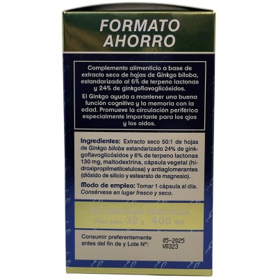 Ginkgo 6500mg 80 cápsulas (Formato ahorro) de TonGil Tongil M59 Sistema circulatorio salud.bio