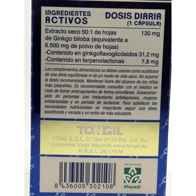Ginkgo 6500mg 80 cápsulas (Formato ahorro) de TonGil Tongil M59 Sistema circulatorio salud.bio