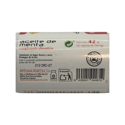 Aceite Esencial MENTA PIPERITA 60 Perlas de Plantis Artesania Agrícola ART-04481 Aceites esenciales uso interno salud.bio