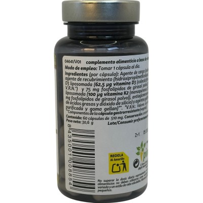 Vitaminas D3+K2 liposomadas (2.500iU+75mg) 60 Cápsulas de Pinisan Pinisan 106.00280 Articulaciones y huesos salud.bio