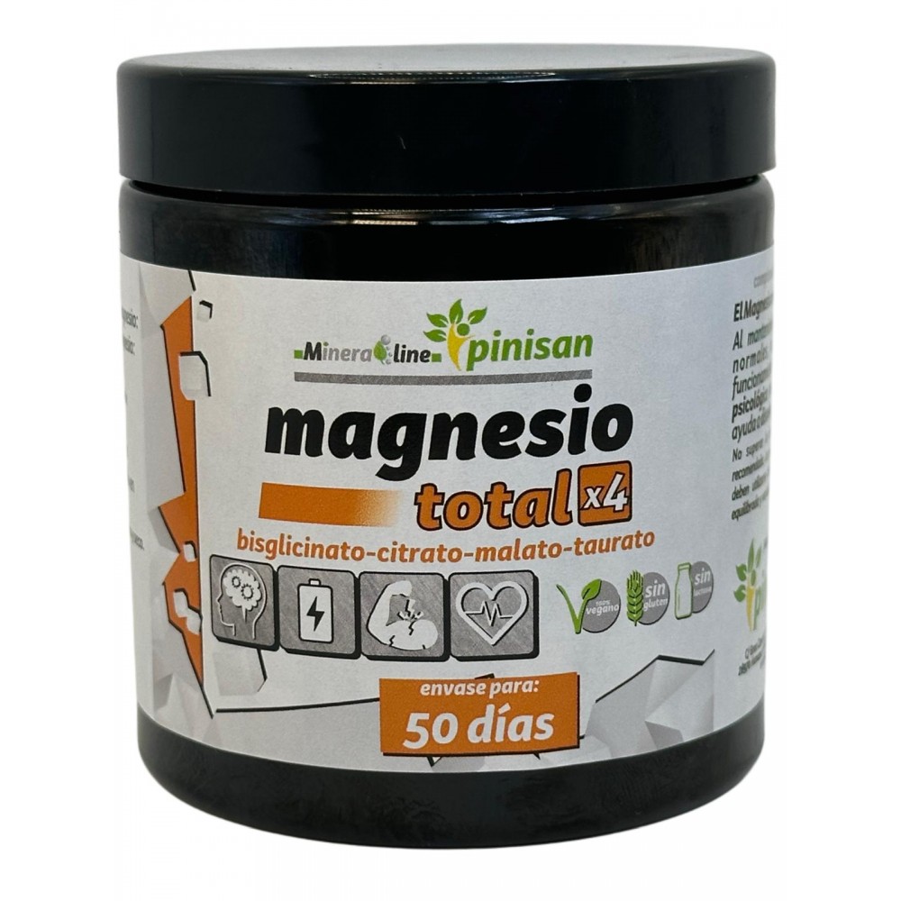 MAGNESIO TOTAL x4 (bisglicinato, citrato, malato, taurato) 150gr en polvo de Pinisan Pinisan 106.00278 Suplementos Minerales ...