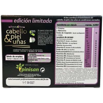 Cabello, piel y uñas 60 Cápsulas (60 días) de Pinisan Pinisan 106.00122 Piel, Cabello y Uñas, Complementos y Vitaminas salud.bio