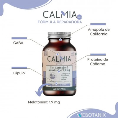 Calmia Noche con 1.9mg Melatonina 60 Cápsulas de Webotanix WEBOTANIX WEB-22309 insomnio y descanso salud.bio