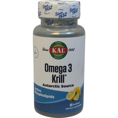 Omega 3 krill (Aceite de Krill de Antártico Sur) 60 perlas de Kal KAL KAL-97900 Ayudas niveles Colesterol y Trigliceridos sal...