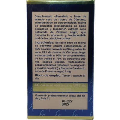CÚRCUMA BOSWELLIA (Máxima Concentración) 40 cápsulas Estado Puro de Tongil Tongil M92 Suplementos Naturales acción Analgesica...
