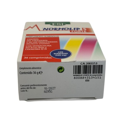 NORMOLIP 5 FORTE (ayuda colesterol) 36 comprimidos de ESI ESI ESI-13415 Ayudas niveles Colesterol y Trigliceridos salud.bio