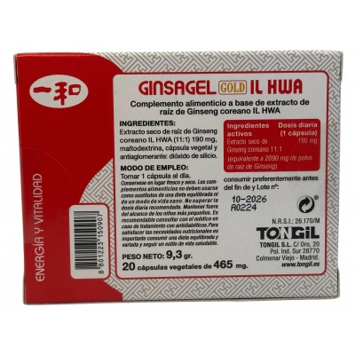 Ginseng IL HWA Ginsagel GOLD 20 cápsulas de Tongil Tongil A07 Cansancio, fatiga, astenia primaveral salud.bio