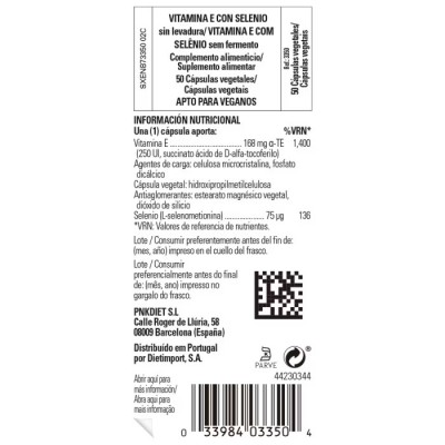 Vitamina E con Selenio 100 Cápsulas Vegetales Solgar Solgar SOL-03351 Vitamina E salud.bio