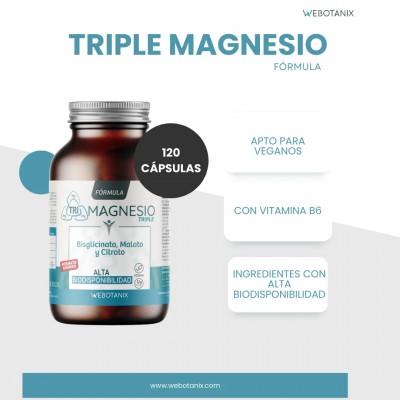 Fórmula Triple Magnesio (Bisglicinato, Malato, Citrato) 120 Cápsulas de WeBotanix WE BOTANIX WEB-22353 Suplementos Minerales ...