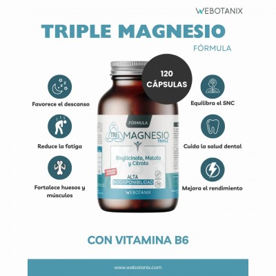 Fórmula Triple Magnesio (Bisglicinato, Malato, Citrato) 120 Cápsulas de WeBotanix WE BOTANIX WEB-22353 Suplementos Minerales ...