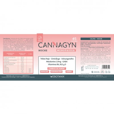Cannagyn Noche Menopausia 45 Cápsulas de Webotanix WEBOTANIX WEB-22352 Menopausia salud.bio
