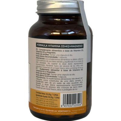 Vitaminas D3+K2+Magnesio (100pg 4.000UI + 75pg +80mg) de WeBotanix WE BOTANIX WEB-22350 Articulaciones y huesos salud.bio