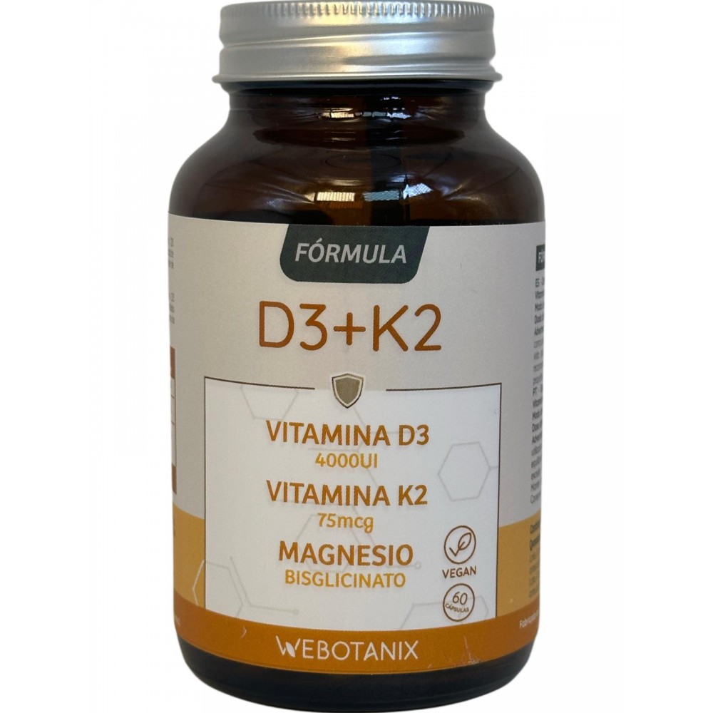 Vitaminas D3+K2+Magnesio (100pg 4.000UI + 75pg +80mg) de WeBotanix WE BOTANIX WEB-22350 Articulaciones y huesos salud.bio