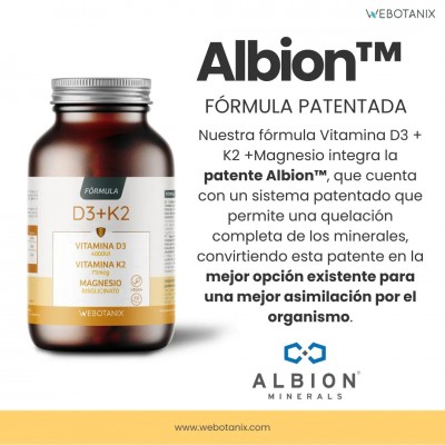 Vitaminas D3+K2+Magnesio (100pg 4.000UI + 75pg +80mg) de WeBotanix WE BOTANIX WEB-22350 Articulaciones y huesos salud.bio