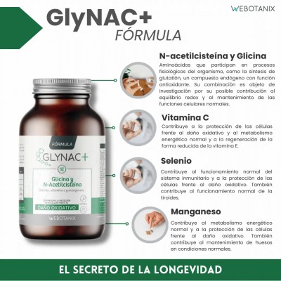 GlyNAC+ (Fórmula Daño Oxidativo) 60 cápsulas Vegetales de Webotanix WEBOTANIX WEB-22354 Antioxidantes salud.bio
