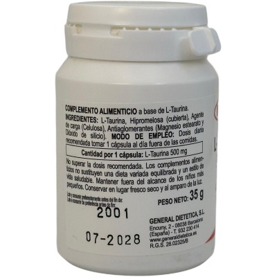 L-Taurina 500mg 50 cápsulas de Integralia INTEGRALIA INT-54382 Aminoácidos salud.bio