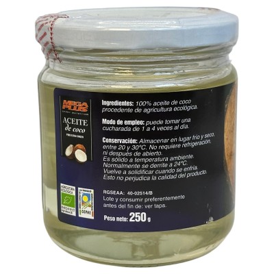 Aceite de coco ECO BIO (virgen extra) 250gr de MegaPlus Artesania Agrícola MEG-06070 Alimentación salud.bio