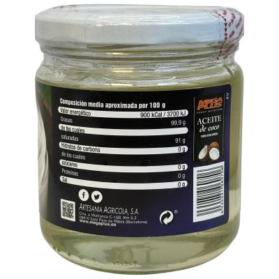 Aceite de coco ECO BIO (virgen extra) 250gr de MegaPlus Artesania Agrícola MEG-06070 Alimentación salud.bio