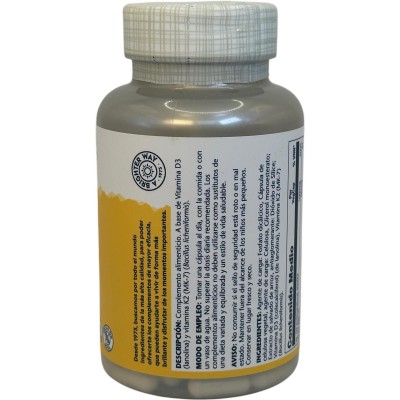 BIG Vitaminas D3 & K2 (Menaquinone-7) 120 Cápsulas vegetales de Solaray SOLARAY SOL-89739 Articulaciones, Huesos, Tendones y ...