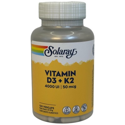 BIG Vitaminas D3 & K2 (Menaquinone-7) 120 Cápsulas vegetales de Solaray SOLARAY SOL-89739 Articulaciones, Huesos, Tendones y ...