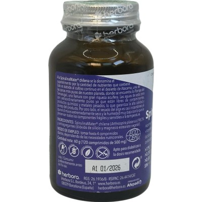 Alga Espirulina BIO VITALIGO 500mg 120 Comprimidos de Herbora Herbora HER-22006 Plantas Medicinales salud.bio