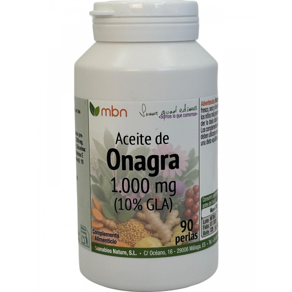 Onagra 1.000 mg, 10% GLA, 90 ó 200 perlas de Manabios Manabios 111591 Síndrome premenstrual y alteraciones hormonales salud.bio