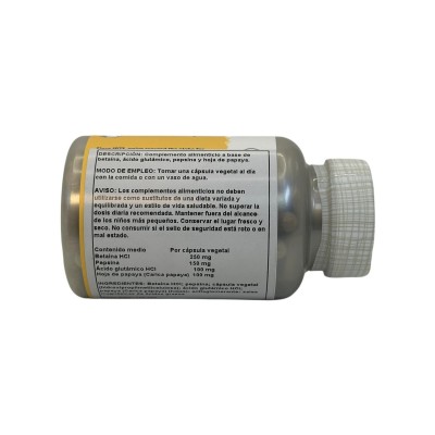 BETAINA HCL con pepsin 250mg 180 Cápsulas vegetales de Solaray SOLARAY SOL-04816 Ayudas aparato Digestivo salud.bio