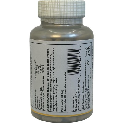BETAINA HCL con pepsin 250mg 180 Cápsulas vegetales de Solaray SOLARAY SOL-04816 Ayudas aparato Digestivo salud.bio