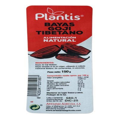 Bayas de Goji 150g de Plantis - Super Alimentos Artesania Agrícola 065065 Super Alimentos salud.bio