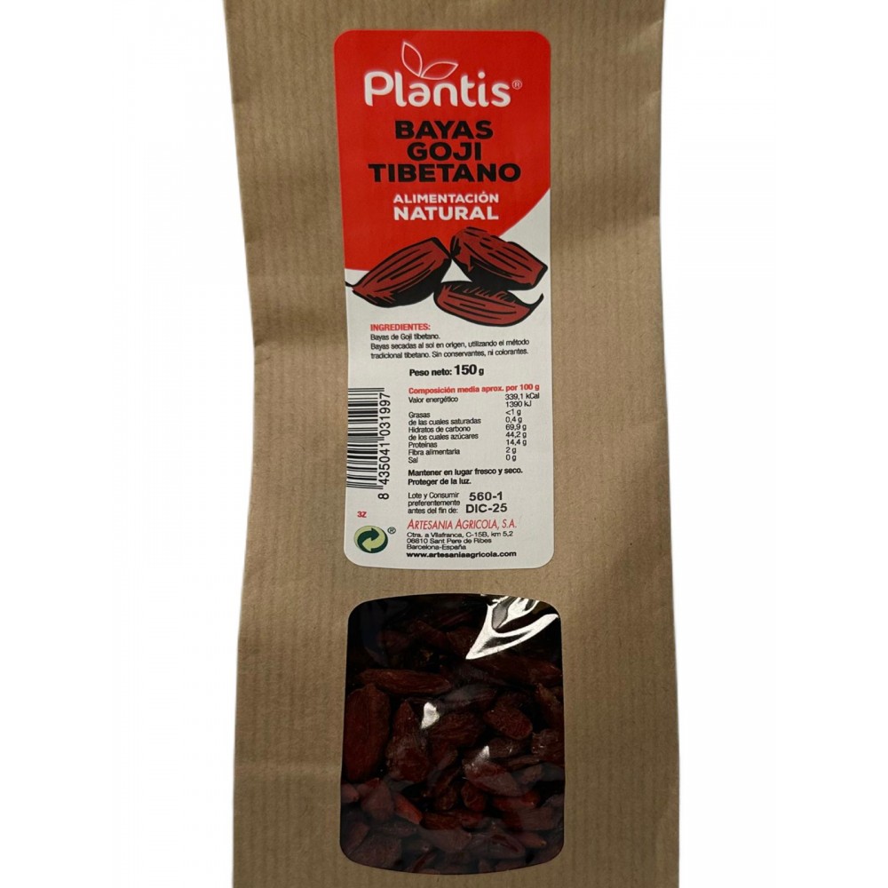 Bayas de Goji 150g de Plantis - Super Alimentos Artesania Agrícola 065065 Super Alimentos salud.bio