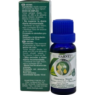 Aceite esencial de Pimienta Negra 15ml de Marnys Marnys AA039 Aceites esenciales uso interno salud.bio