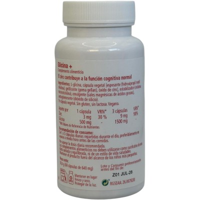 GLICINA+ 500mg con Zinc 60 cápsulas de Plantis Artesania Agrícola ART-03884 Aminoácidos salud.bio