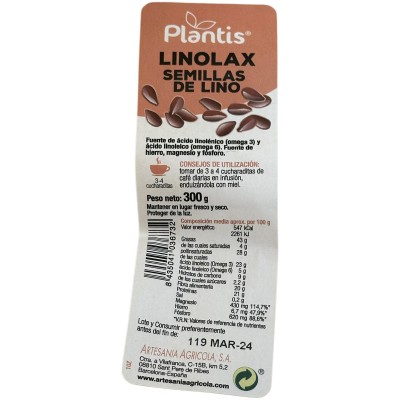 LINOLAX (semillas enteras de lino doradas) 300g de Plantis Artesania Agrícola ART-03673 Plantas y Semillas empacadas salud.bio