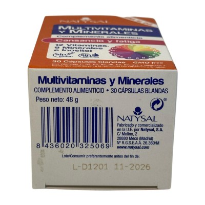 Multivitaminas y Minerales 30 cápsulas de Natysal Natysal 13506 Vitaminas y Multinutrientes salud.bio