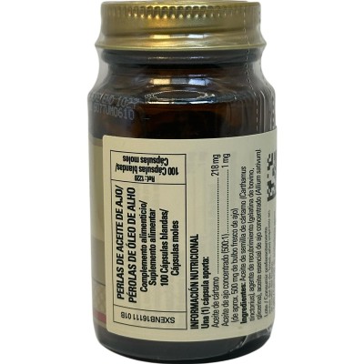 Perlas de aceite de ajo 100 cápsulas blandas de Solgar Solgar SOL-01220 Sistema circulatorio salud.bio