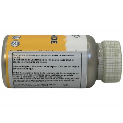 Niacinamida (vitamina B3) 500mg 100 cápsulas vegetales de Solaray SOLARAY SOLA-04365 Vitamina B salud.bio