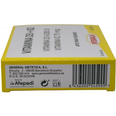 Vitamina D3 + K2 (4000ui + 75mcg) 30 cápsulas de Integralia INTEGRALIA INT-54599 Vitamina A y D salud.bio