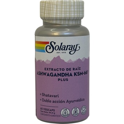 Ashwagandha KSM66 PLUS + Shatavari doble acción 60 cápsulas vegetales de Solaray SOLARAY SOLA-35801 Estados emocionales, ansi...